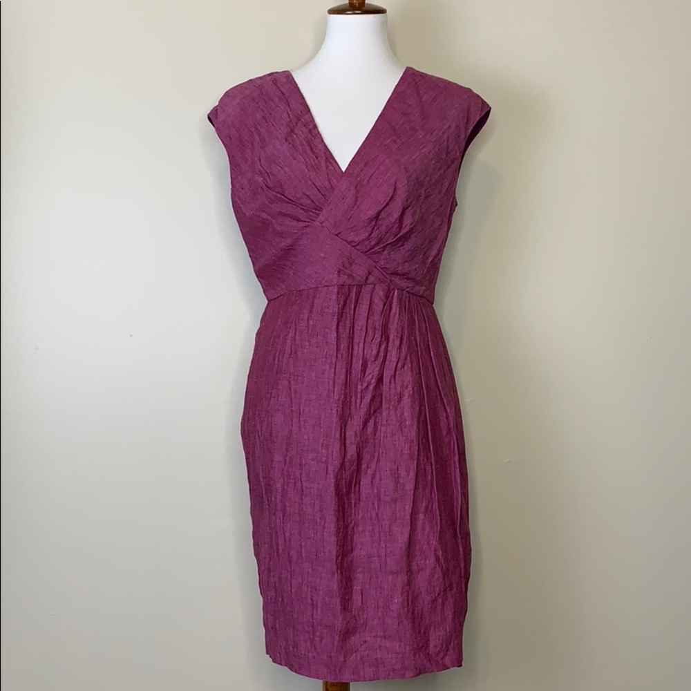 LAFAYETTE 148 NY Purple Faux Wrap Linen Dress 2